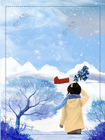 唯美女孩背影立冬雪季广告背景