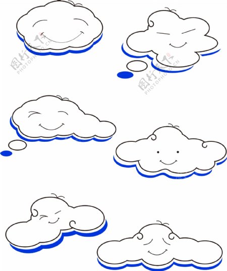 卡通可爱简笔白云装饰素材套图