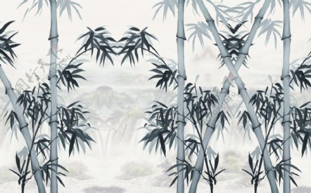 新中式竹子水墨背景墙