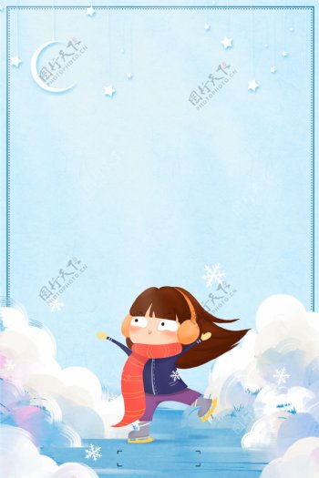 彩绘冬季女孩背景设计