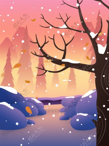 冬季森林风景插画背景