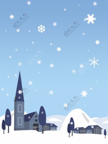 彩绘大雪节气城堡背景
