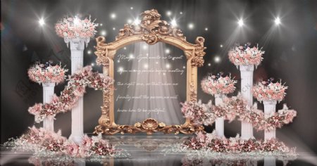 粉色欧式相框透明亚克力英文花海婚礼效果图
