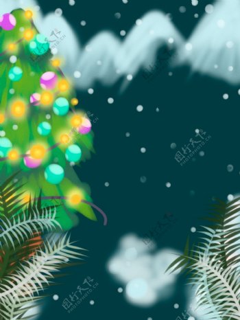 手绘雪花圣诞树背景素材