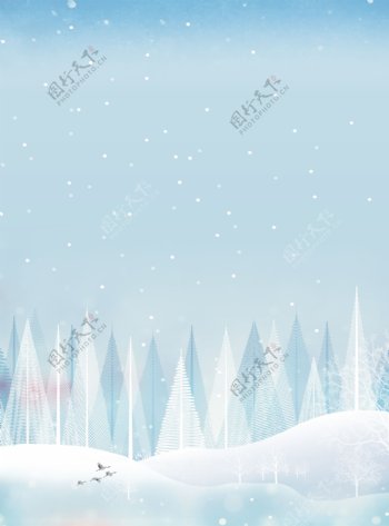唯美立冬时尚简约雪地树木背景设计