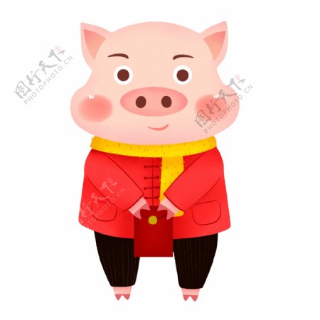 中国风喜庆给红包的卡通小猪