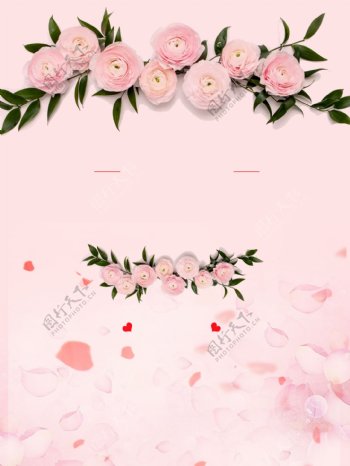 清新粉嫩玫瑰花广告背景