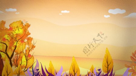 手绘秋季美景黄色背景素材