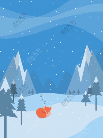扁平化蓝色冬季雪景背景素材