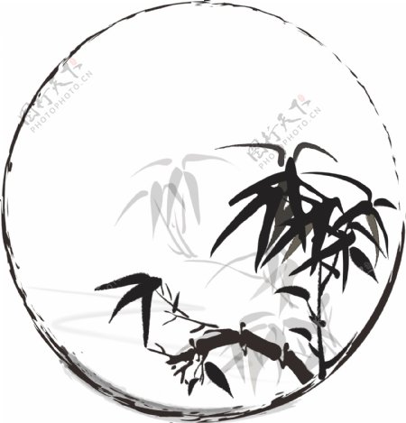 手绘中国风水墨植物边框竹子叶子装饰元素