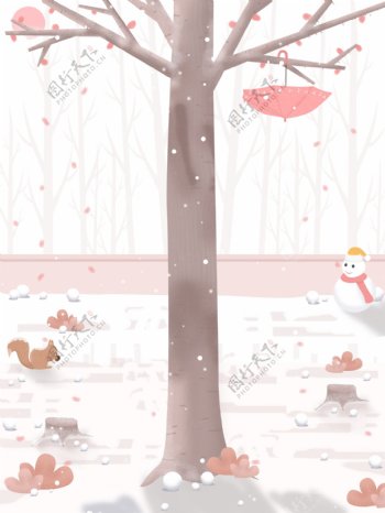 彩绘新年雪地松鼠雪人背景设计