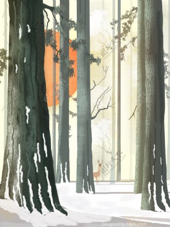 卡通风树林雪景背景