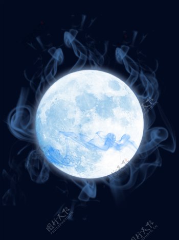 简约烟雾月亮深蓝色海报背景