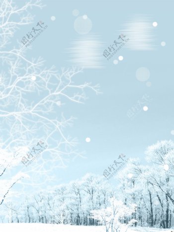 唯美冬月雪地树林背景素材