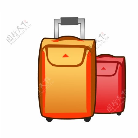 手绘橘红色行李箱插画