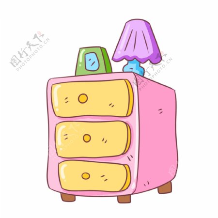 手绘粉色的床头柜插画