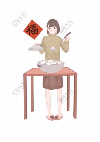 春节人物和食物插画