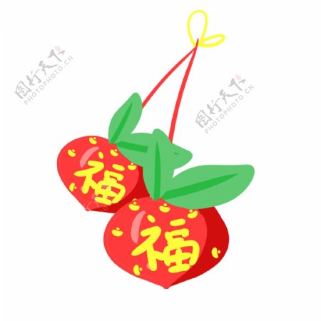春节喜庆福字苹果手绘插画