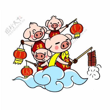 卡通小猪新年庆贺png透明底