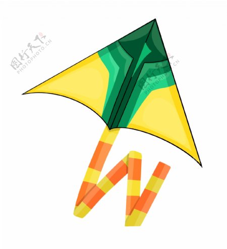 手绘黄绿色风筝插画