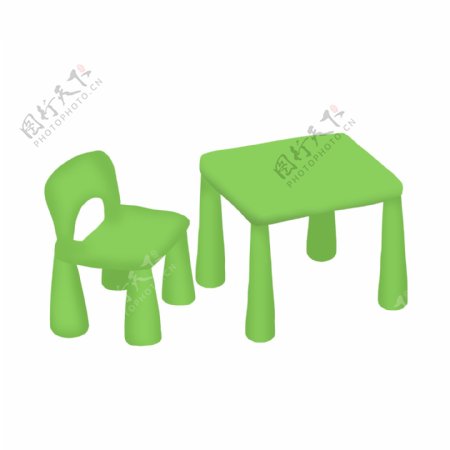 绿色儿童桌椅插画
