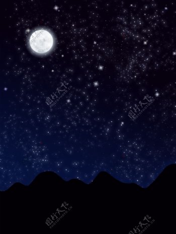 纯原创手绘星空月夜山峦唯美梦幻背景素材