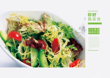 清新美味蔬菜沙拉美食画册封面