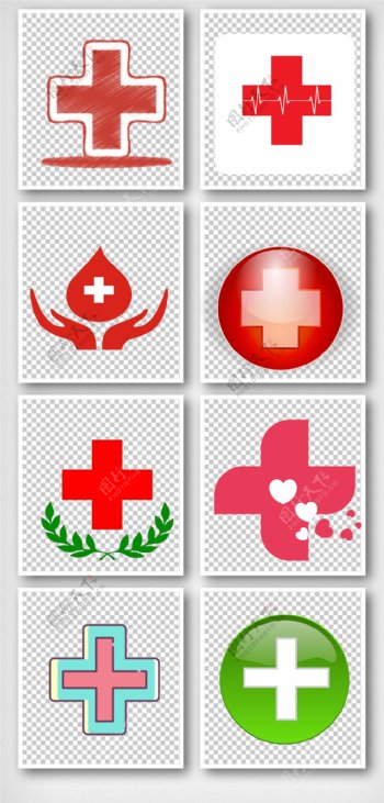 红色扁平化医疗十字图标元素PS