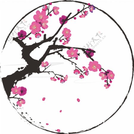 手绘中国风水墨花卉植物梅花花朵边框元素