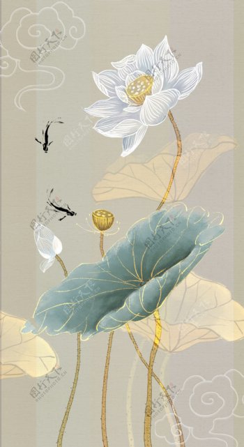 中国风水墨荷叶荷花风景绘画