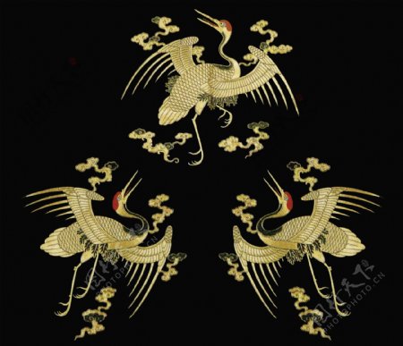 中式元素布纹贴图三只仙鹤