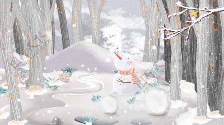 唯美大雪节气小雪冬季雪景冬季风景插画