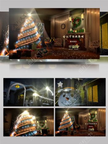 庆祝圣诞节三维片头房子树灯魔法粒子动画