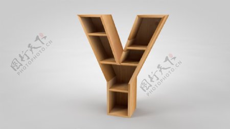 字母Y形木质现代货架书架木架C4D建模