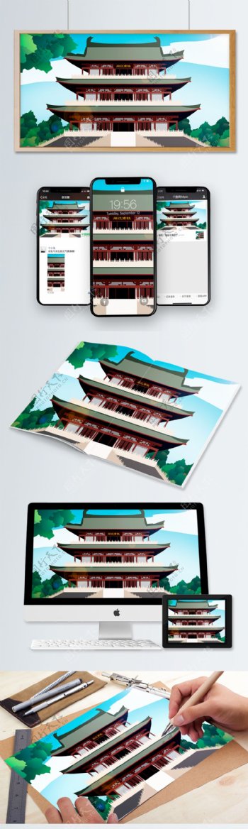 中国风历史建筑杜甫江阁