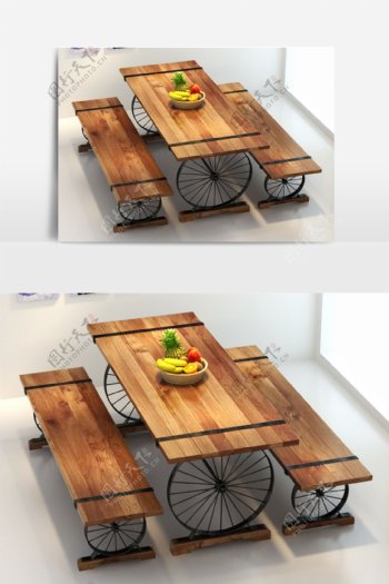 现代工业风餐桌椅模型设计
