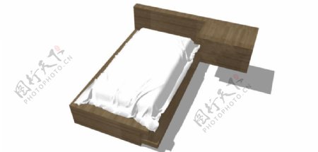 木纹单人床铺su模型效果图