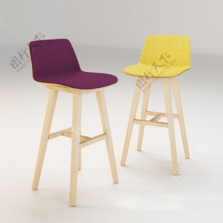黄色布艺实木脚椅子3d模型下载