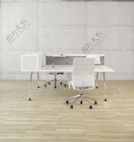 现代时尚简约白色办公桌椅组合3d模型