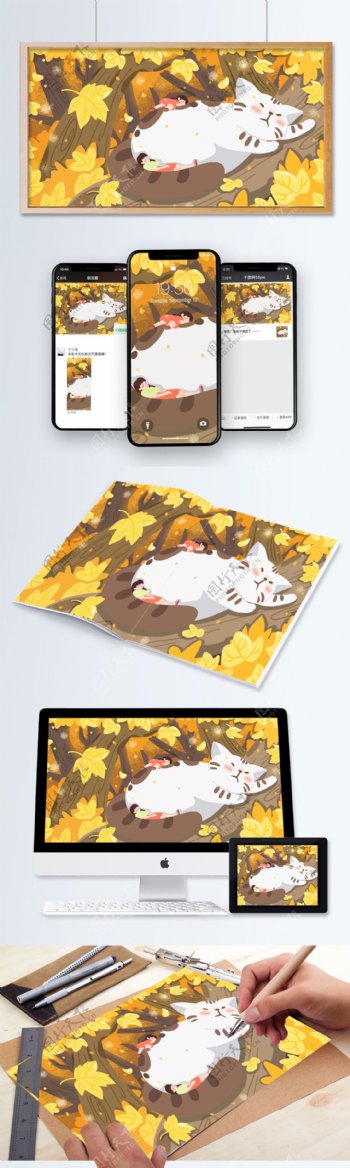 秋天可爱猫猫树上睡觉