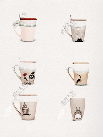 一组唯美复古风格咖啡杯设计