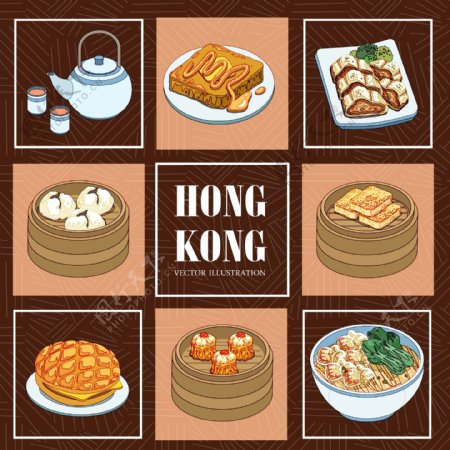 旅游香港美食烧鹅点心早茶海报背景