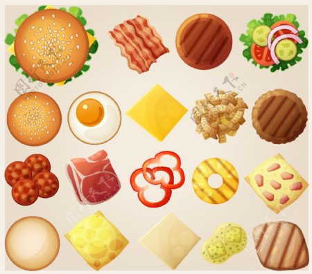 卡通美食汉堡食物图标矢量素材