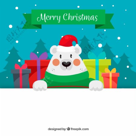 可爱白色圣诞节北极熊和礼物矢量图