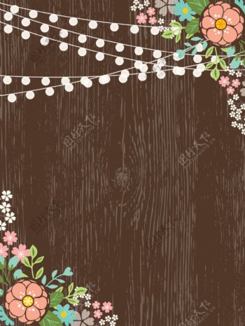 简约日系小清新彩绘木纹花卉边框矢量背景