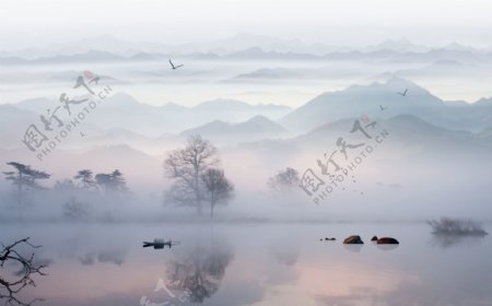 创意禅意中国风大气山水风景画