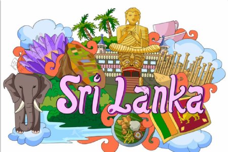 斯里兰卡国家手绘插画
