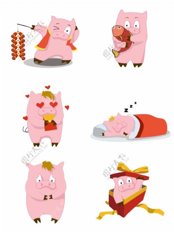 简约猪形象卡通新年表情包套图
