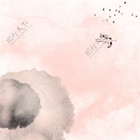 粉色中国风水墨主图背景