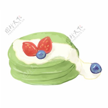 手绘甜点美食抹茶草莓蓝莓松饼清新可爱绿色